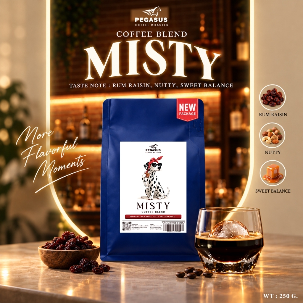 Pegasus Misty Blend เมล็ดกาแฟคั่ว กลางค่อนเข้ม Whisky Honduras หอมรัมเรซิ่น นัตตี้ หวานกลมกล่อม