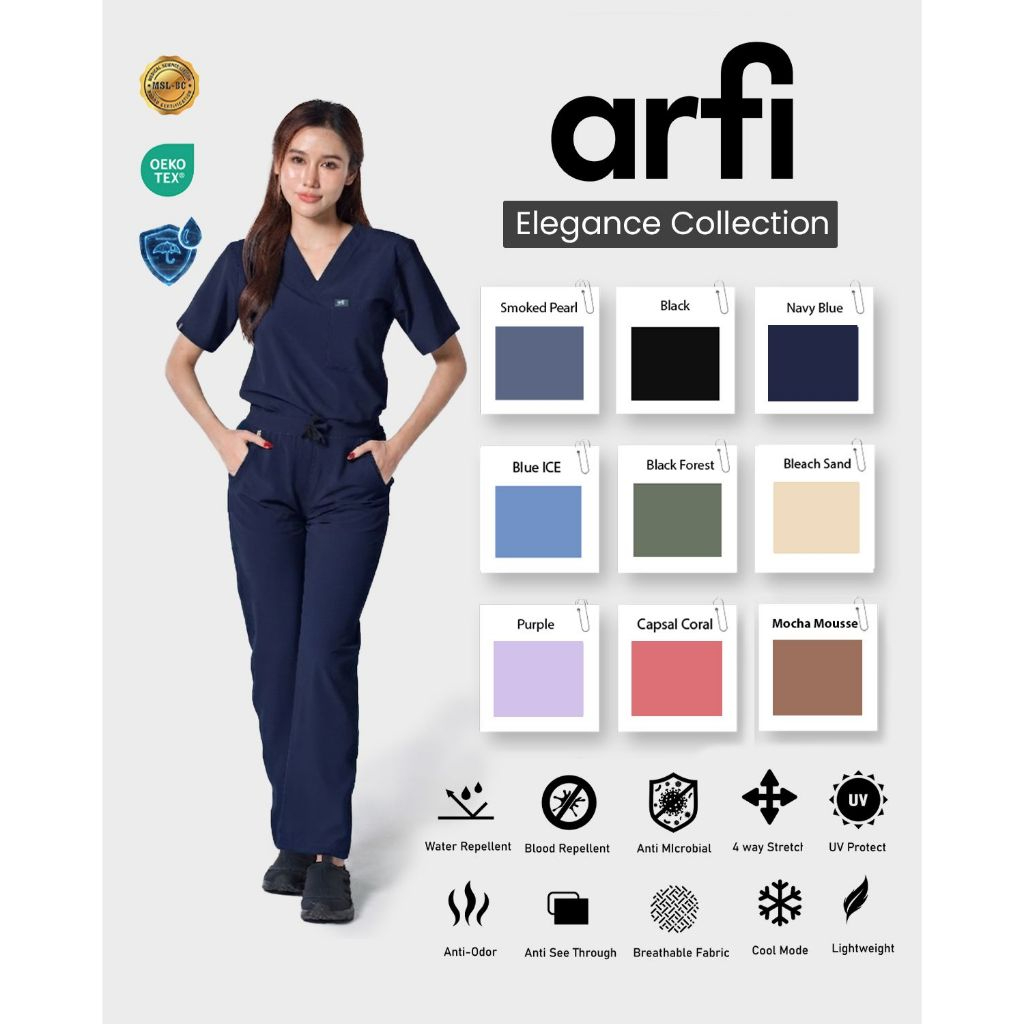 Arfi Scrub Vitalux Female Set ชุดสครับรุ่นขาตรงผู้หญิง ผ้าสะท้อนน้ำ ป้องกันแบคทีเรีย ยับยาก ผ้ายืด 4