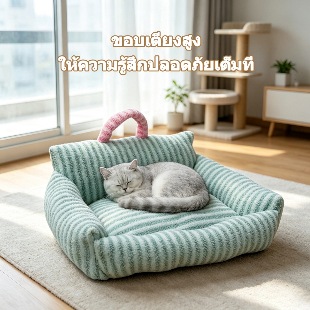 🛋️ บ้านหมา ที่นอนแมว ที่นอนสัตว์เลี้ยง ที่นอนขอบตั้ง ที่นอนแมว เตียงสุนัข ขนาดใหญ่พิเศษ เบาะสัตว์เลี้ยง ที่นอนแมวใหญ่ รูปที่ 3