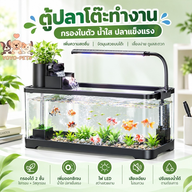ตู้ปลาพร้อมระบบกรอง ตู้ปลา พาโนรามา 360 ระบบกรอง ปั๊มน้ำ ออกซิเจน ไฟเสริม ปลูกพืช ชุดเริ่มต้น