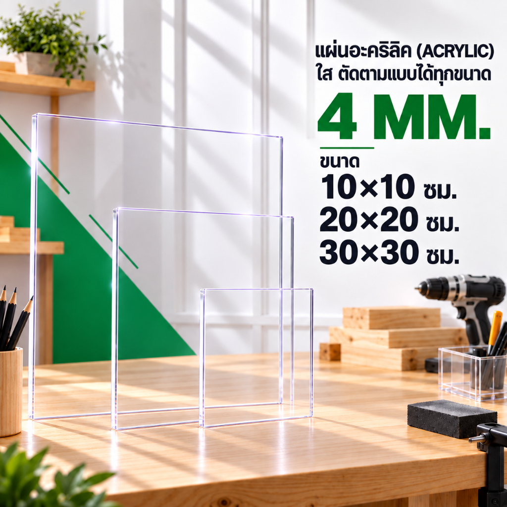 Acrylic หนา 4 มิล3 ขนาด (สั่งตัดได้) กระจกใส แผ่นใส อครีลิก อคริลิก แผ่นพลาสติก PVCใส อะคริลิก อะครีลิค ตกแต่ง