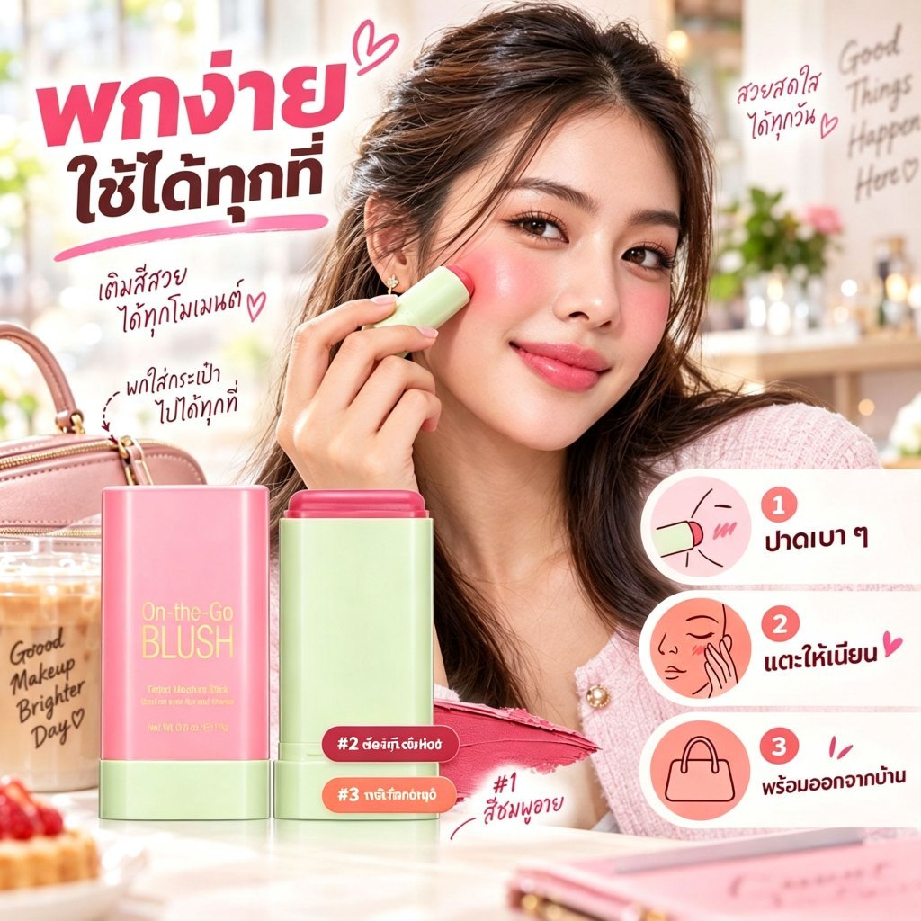 บลัชออนสติ๊ก อายแชโดว์ ไฮไลท์ อายแชโดว์ การให้ความชุ่มชื้น การแสดงสีสูง ที่ปัดแก้มหน้าเงา บลัช charmiss บลัชออน19g
