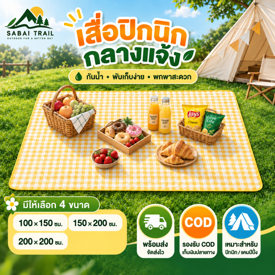 【COD】เสื่อปิคนิค ทนต่อการสึกหรอ กันน้ำ กันคราบ ซักได้ ลายสก็อต ขนาดต่างๆ พกพาสะดวก เสื่อ