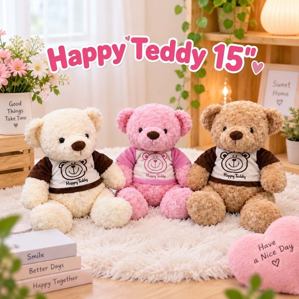 หมี Happy teddy 15 “หมีใส่หมวก18“น้องขนนุ่มนิ่มพร้อมส่ง!