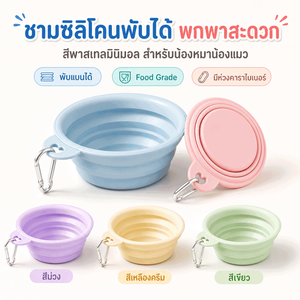 CozyNest ชามสุนัขสัตว์เลี้ยง 350ML เดินทางพับชามสุนัขแมวซิลิโคนพับอาหารพับชาม ทนต่ออุณหภูมิสูง ง่ายต่อการพกพา