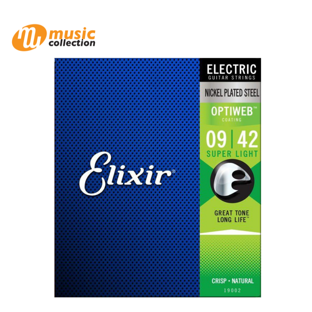(ของแท้) Elixir® Optiweb สายกีตาร์ไฟฟ้า เบอร์ 9 แบบนิกเกิล (Super Light, .09 - .042) #19002