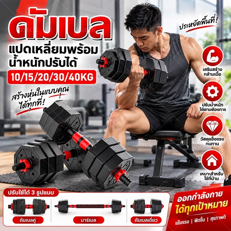 ดัมเบลแปดเหลี่ยม dumbbell PVC ดัมเบลปรับน้ำหนัก ดัมเบลคู่ ยกน้ำหนัก แถมฟรีข้อต่อ ที่ยกน้ำหนัก อุปกรณ์ออกกำลังกา10-40KG