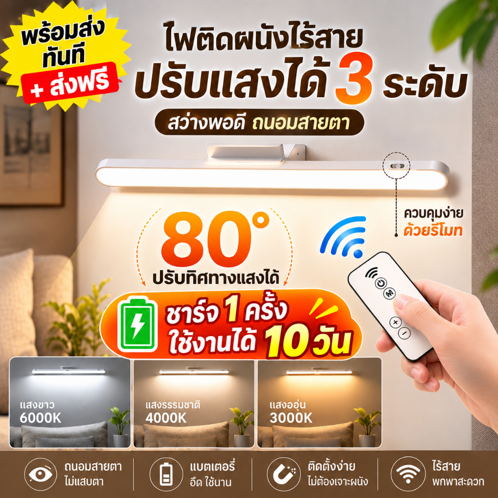 PINICK โคมไฟตั้งโต๊ะแม่เหล็ก ไฟแม่เหล็ก LED ไฟหอพัก เหมาะกับหอพัก แม่เหล็กติดผนัง เปิดได้ 3 แสง