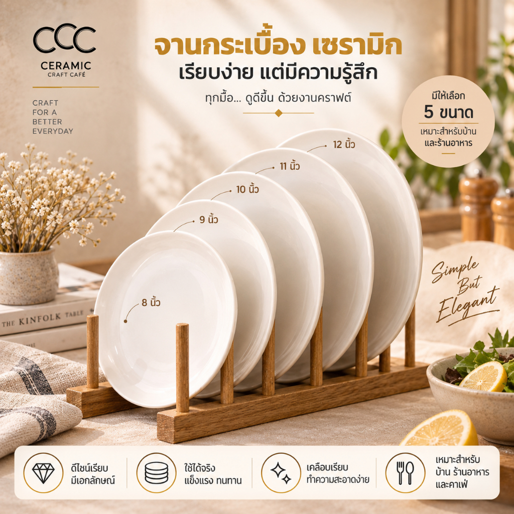 จานกระเบื้องสีขาว เซรามิก 6-10 นิ้ว เข้าไมโครเวฟได้ (จานสีขาว) จานสีขาว มินิมอล จานลึก จานแบน