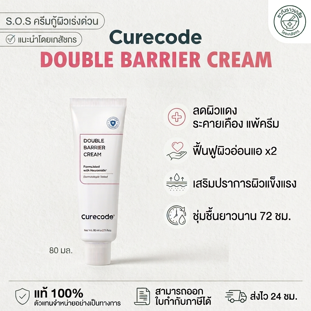 Curecode Double Barrier Cream 80 ml – ครีมกู้ผิวพรรณพัง เสริมเกราะป้องกันผิวให้แข็งแรง หน้าเนียนนุ่ม ชุ่มชื้นยาวนาน!