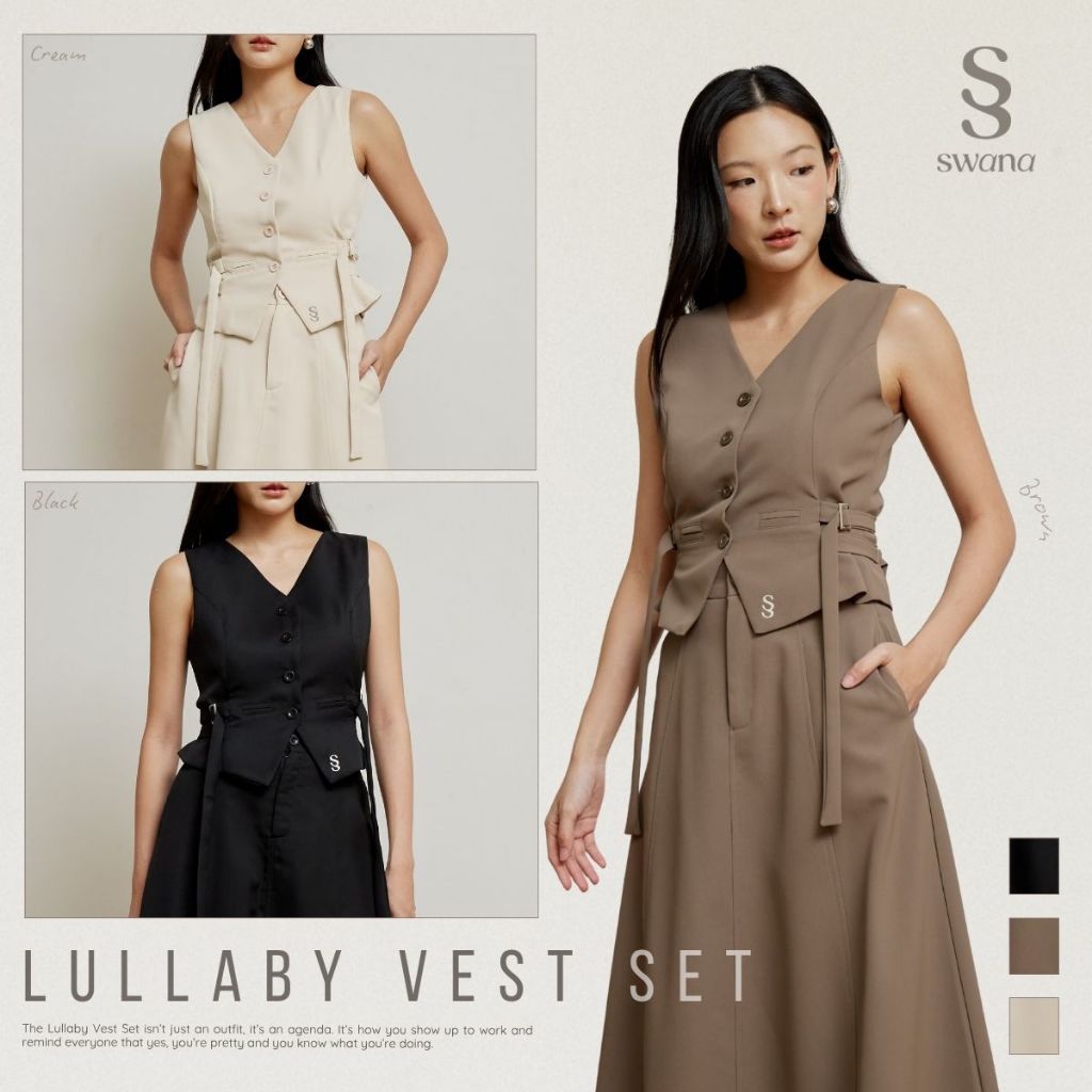 Swana.ss - Lullaby vest set  XS-2XL 🤎🤎 เซตกั้กรูดข้าง + กระโปรงยาว