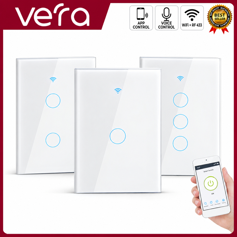 Tuya Smart Life สวิตช์ไฟ WiFi Touch Sensor สมาร์ทสวิทช์ App รีโมทคอนโทรลไม่มี Neutral Wire 110V 220V