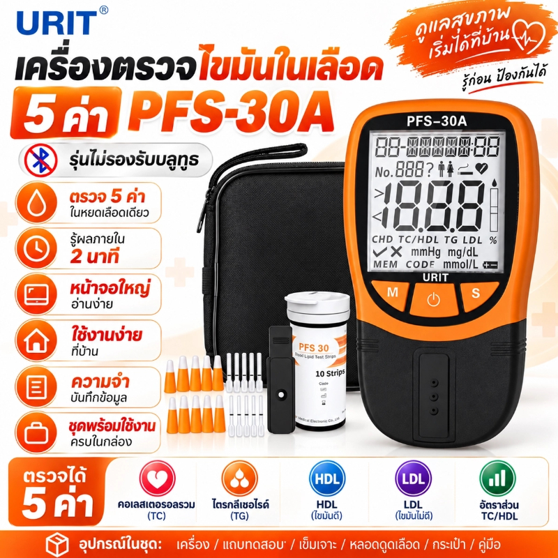 ⭐Local Delivery⭐5 In 1 Blood Lipid Detection Instrument พร้อม 10 Cholesterol Detection Strips สําหรับการตรวจจับไขมันในเ