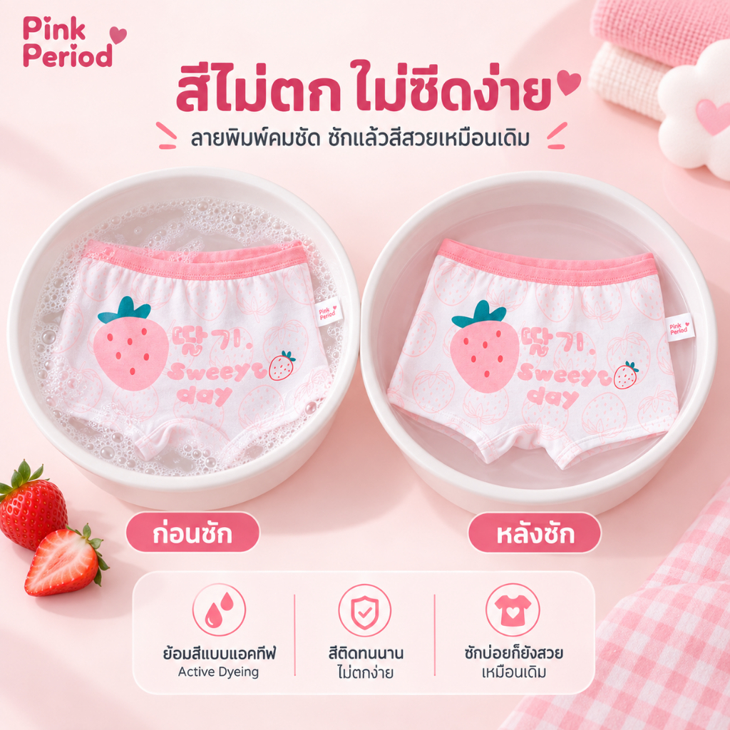 Pink Period กางเกงในเด็กผู้หญิง Cotton 100% เนื้อนุ่ม ไม่ระคายเคือง เอวยืดหยุ่น ใส่สบาย สำหรับเด็กผู้หญิง — صورة 7