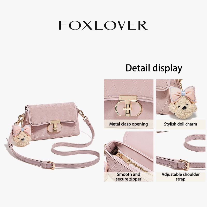 FOXLOVER حقيبة كروس مبطنة بتعليقة دب — صورة 7