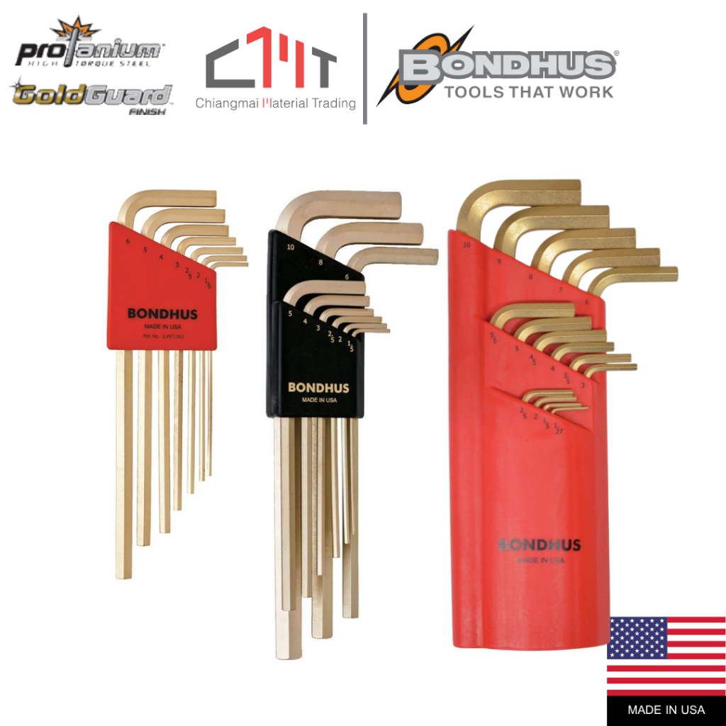 BONDHUS  ประแจหกเหลี่ยมตัวแอล GoldGuard 7/9/15ตัวชุด (มิล)No.39192 / 39199 / 39195