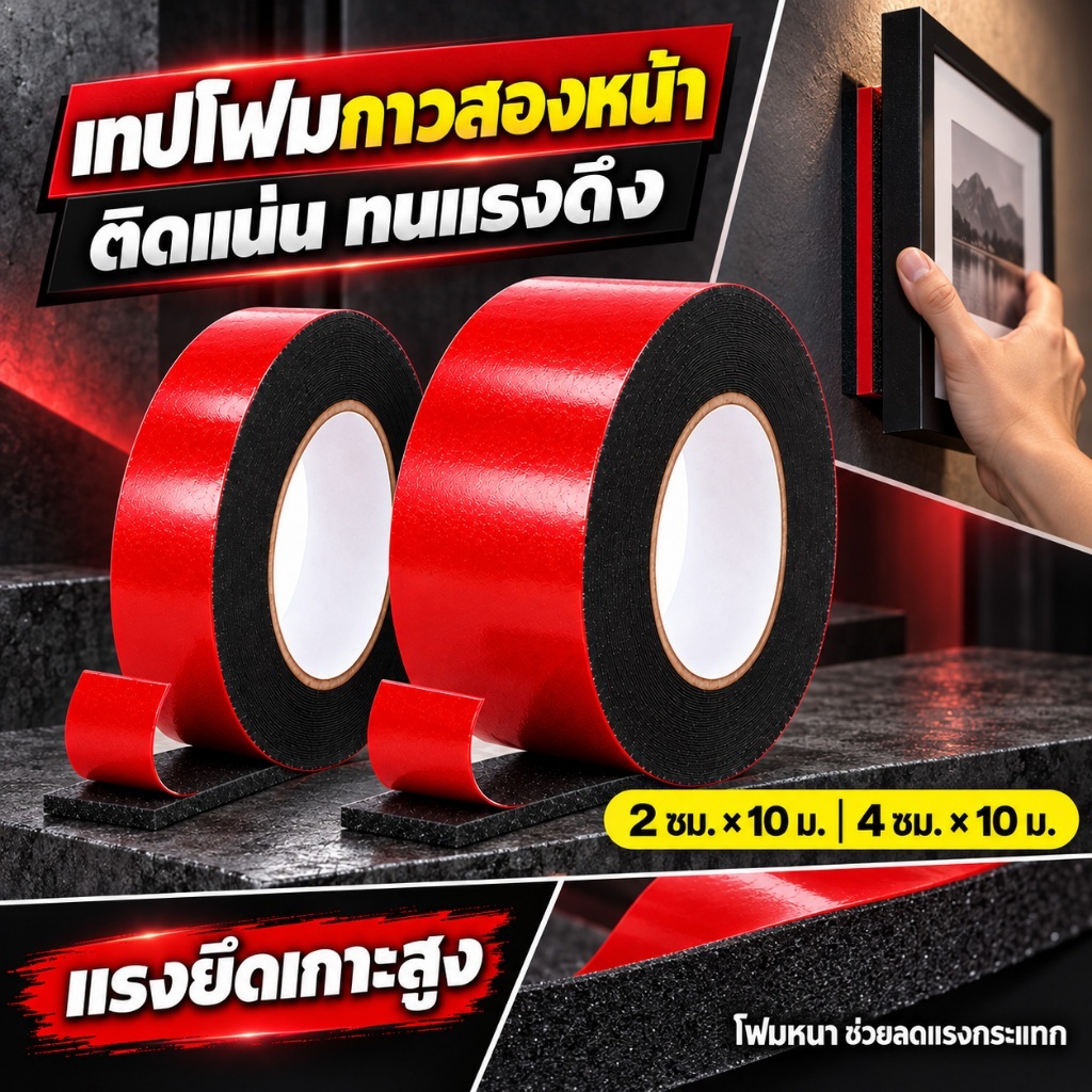 เทปโฟม เทปกาวสองหน้า 3M  แรงยึดติดสูง  ยาว10เมตร กันเสียง กันน้ำ ไม่ทิ้งรอย ติดแน่น ใช้ได้กับทุกพื้นผิว ใช้งานง่าย