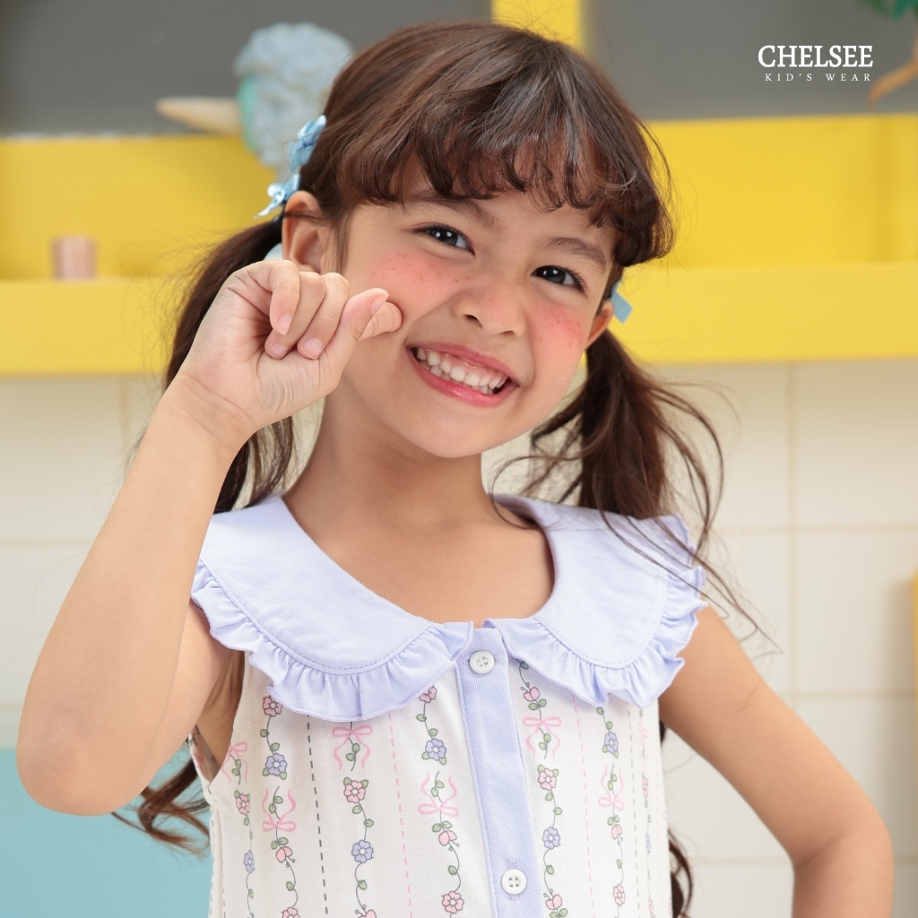 Chelsee طقم بنات تيشيرت بأزرار وليغنغ بالزهور قطن 100% — صورة 4