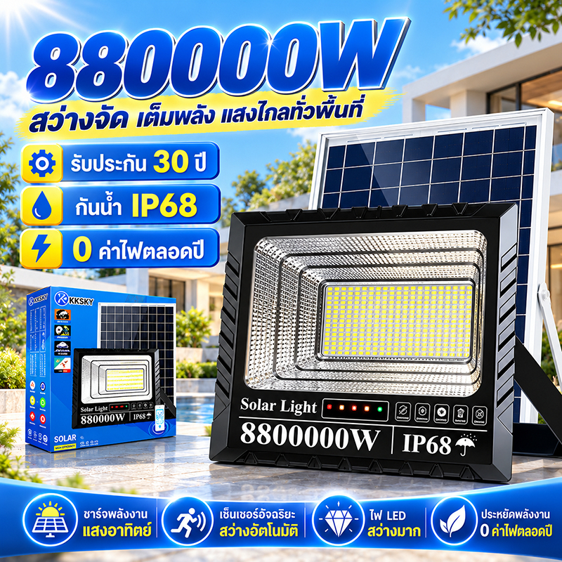 Kugoo【ซื้อ1แถม1】ไฟโซล่าเซลล์ 880000W โซล่าเซลล์ LED IP68 กันน้ำ กันฟ้าผ่า ไฟกลางแจ้งพลังงานแสงอาทิตย
