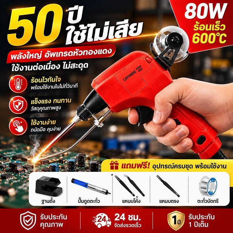 หัวแร้งบัดกรี 80W ปืนบัดกรี หัวแร้งบัดกรี ร้อนเร็ว 600°C อัพเกรดปลายหัวแร้งทองแดงเพชรดำ อุปกรณ์งานเชื่อม งานซ่อม หัวแร้ง