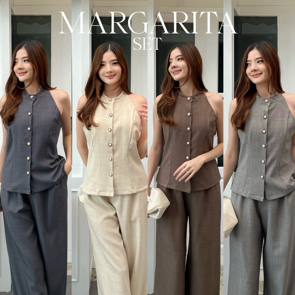 ชุดเซ็ตคอปีน Margarita 🌷🌿แขนกุดคอจีนกระดุมหน้าจับคู่มาพร้อมกางเกงขายาวกระดุมหน้าลุคนี้ออกจะเรียบร้อยคุณหนูสุดๆ