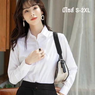 ส่งจากไทย🌻เสื้อเชิ้ตผู้หญิง เสื้อแขนยาว คอปก ทรงเข้ารูป เหมาะสำหรับทั้งทำงานและออฟฟิศ ใส่สบาย (ขาว /สีดำ) #F059
