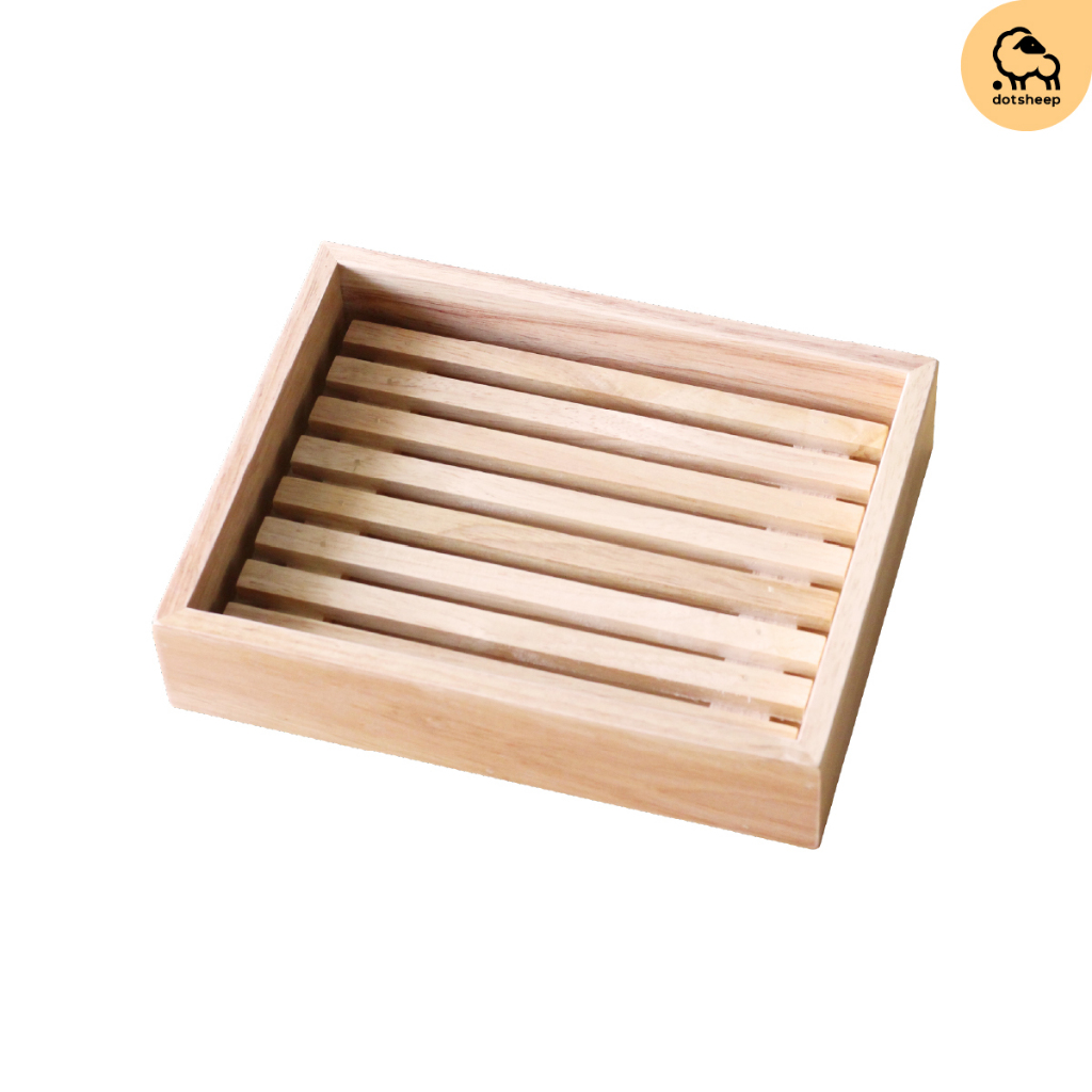 Dotsheep ถาดตะแกรงไม้ยางพารา ถาดวางเนื้อ ถาดเสริฟ (Wooden Tray) พร้อมเคลือบ Food Grade (978)
