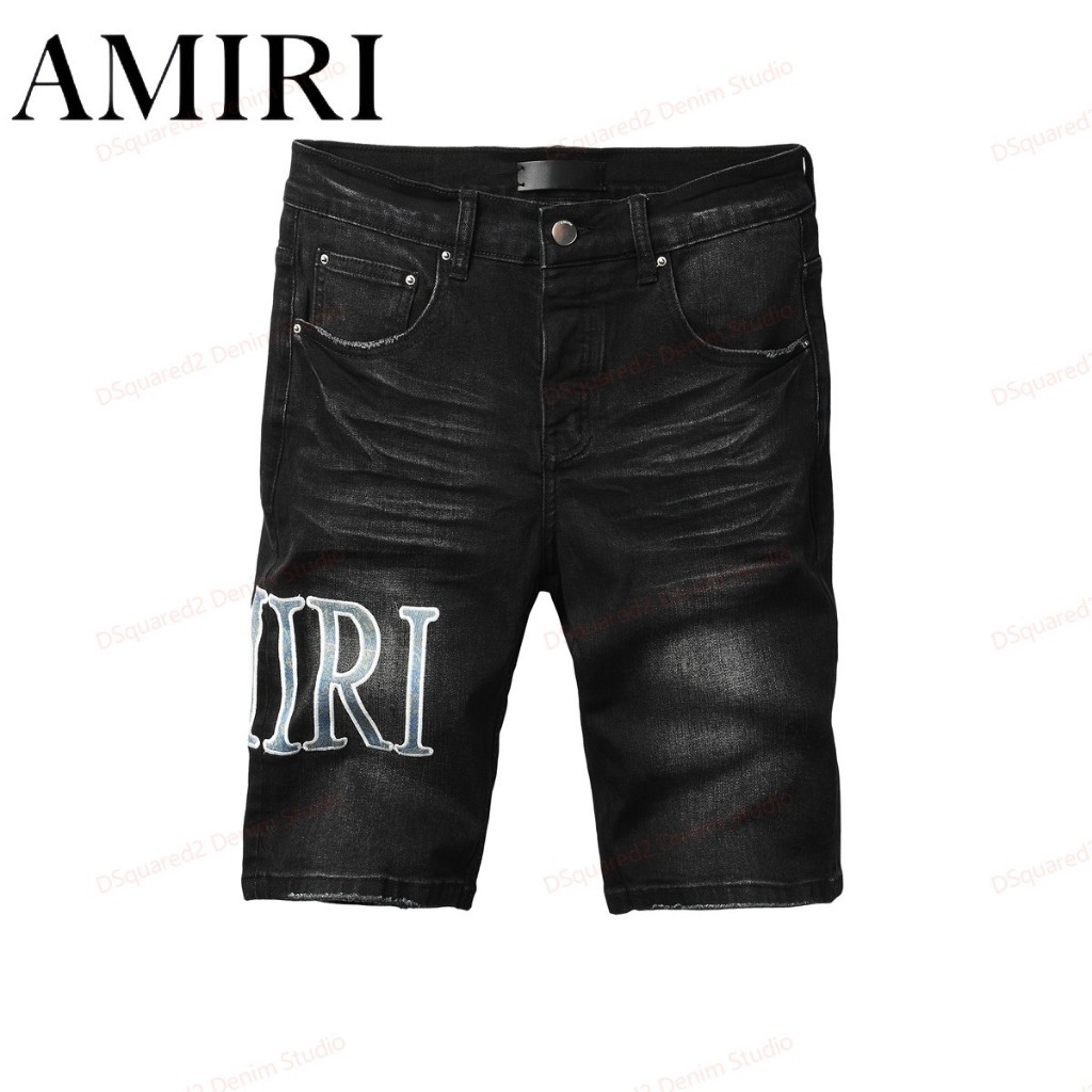 Amiri กางเกงขาสั้นยีนส์ปักลายคลาสสิกสำหรับผู้ชาย กางเกงขาสั้นสีดำเอวต่ำสุดเทรนด์ 6005