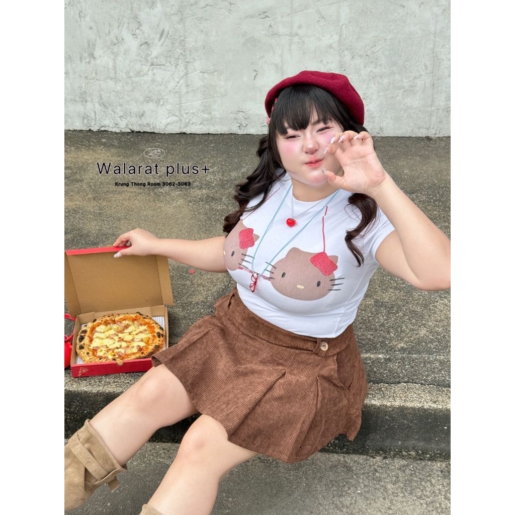 Cute Skirt – กระโปรงพลีทสั้น มีซับใน สีดำ/น้ำตาล (เอว 32-46 นิ้ว) กระโปรงสาวอวบ กระโปรงไซส์ใหญ่