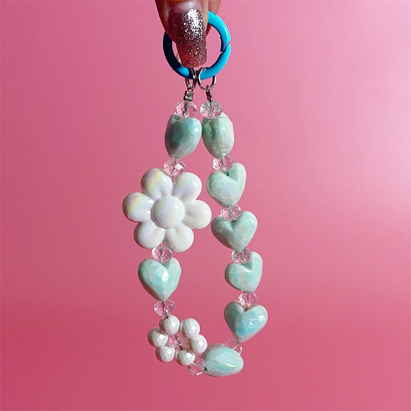 พวงกุญแจ สายห้อยโทรศัพท์ ลูกปัดหัวใจ สีสันสวยงาม พร้อมจี้ดอกไม้ ห้อยกระเป๋า พร้อมจัดส่งในประเทศไทย - รูปที่ 5