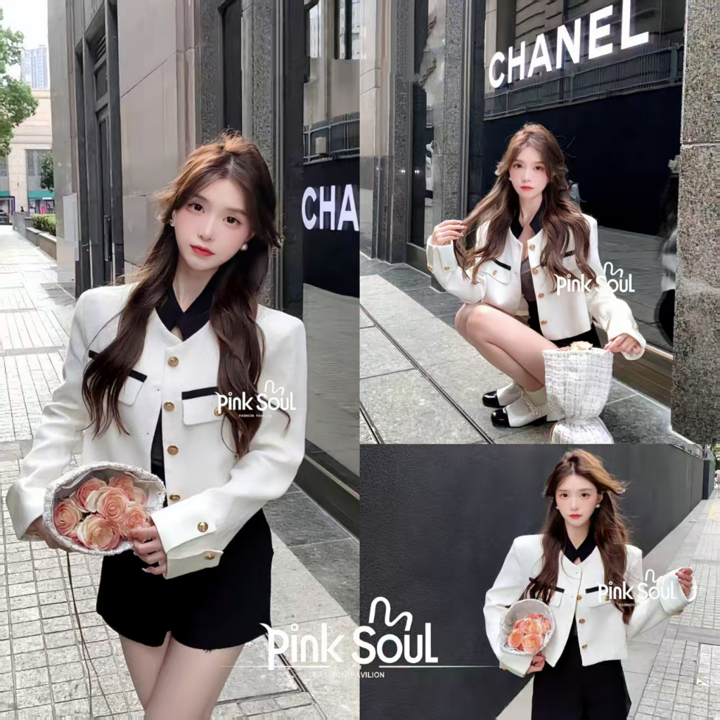 พร้อมส่ง เสื้อคลุม คาร์ดิแกน แขนยาว ผ้าไหมพรม คอจีน งานกระดุมทอง แฟชั่น ผู้หญิง Clothing Women