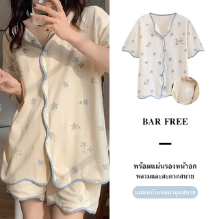 🔥ผ้าคอตตอน🔥 ไซร์ใหญ่ ชุดนอนอก42-54นิ้ว M-3XL มีบราในตัว แขนสั้น-ขาสั้น สาวอวบ พร้อมส่งจากไทย