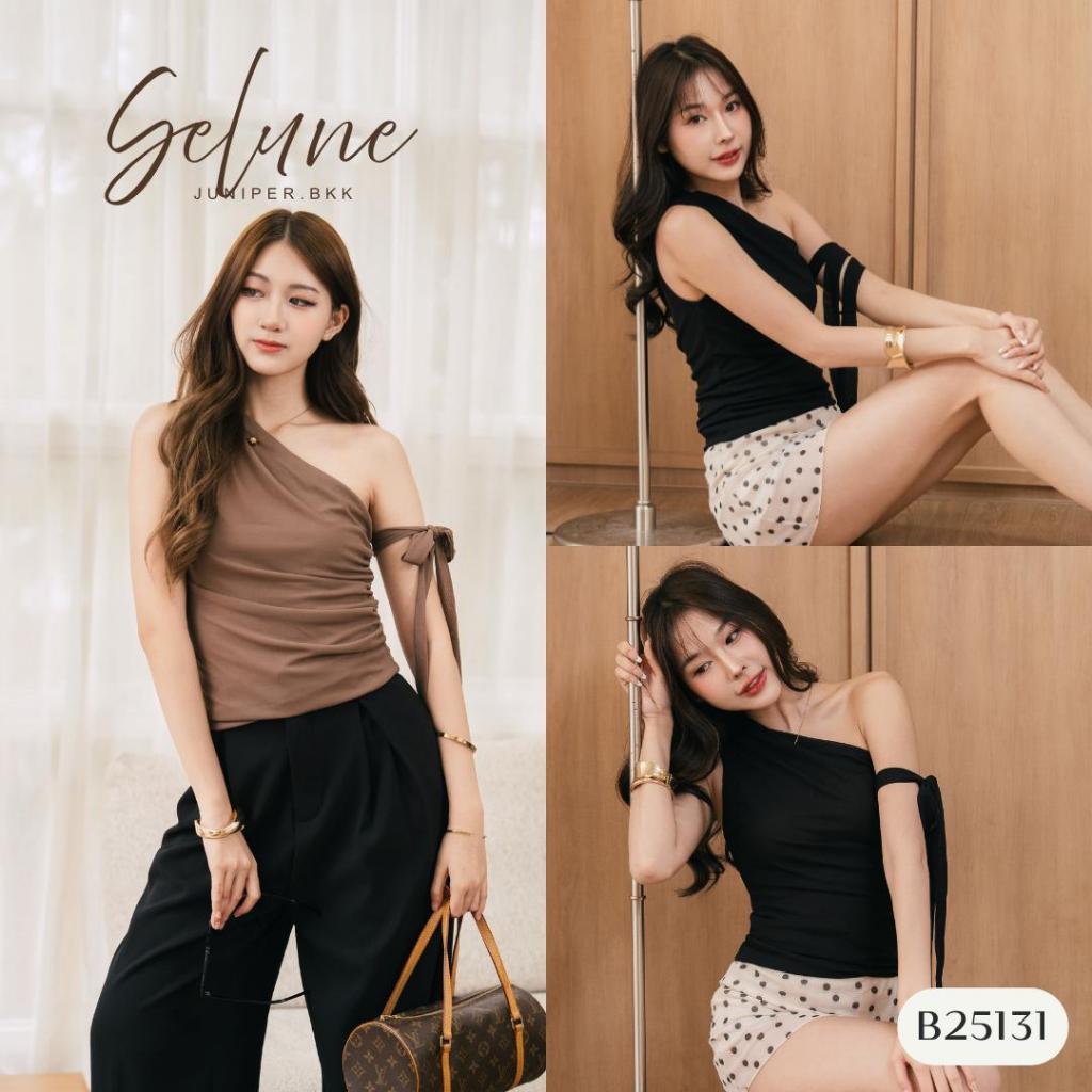 เสื้อไหล่เดียว ผ้าพันคอ ผ้าตะข่าย มีซับใน B25131 l SELUNE [ซื้อครบ 1,000 แถมเครื่องประดับ]
