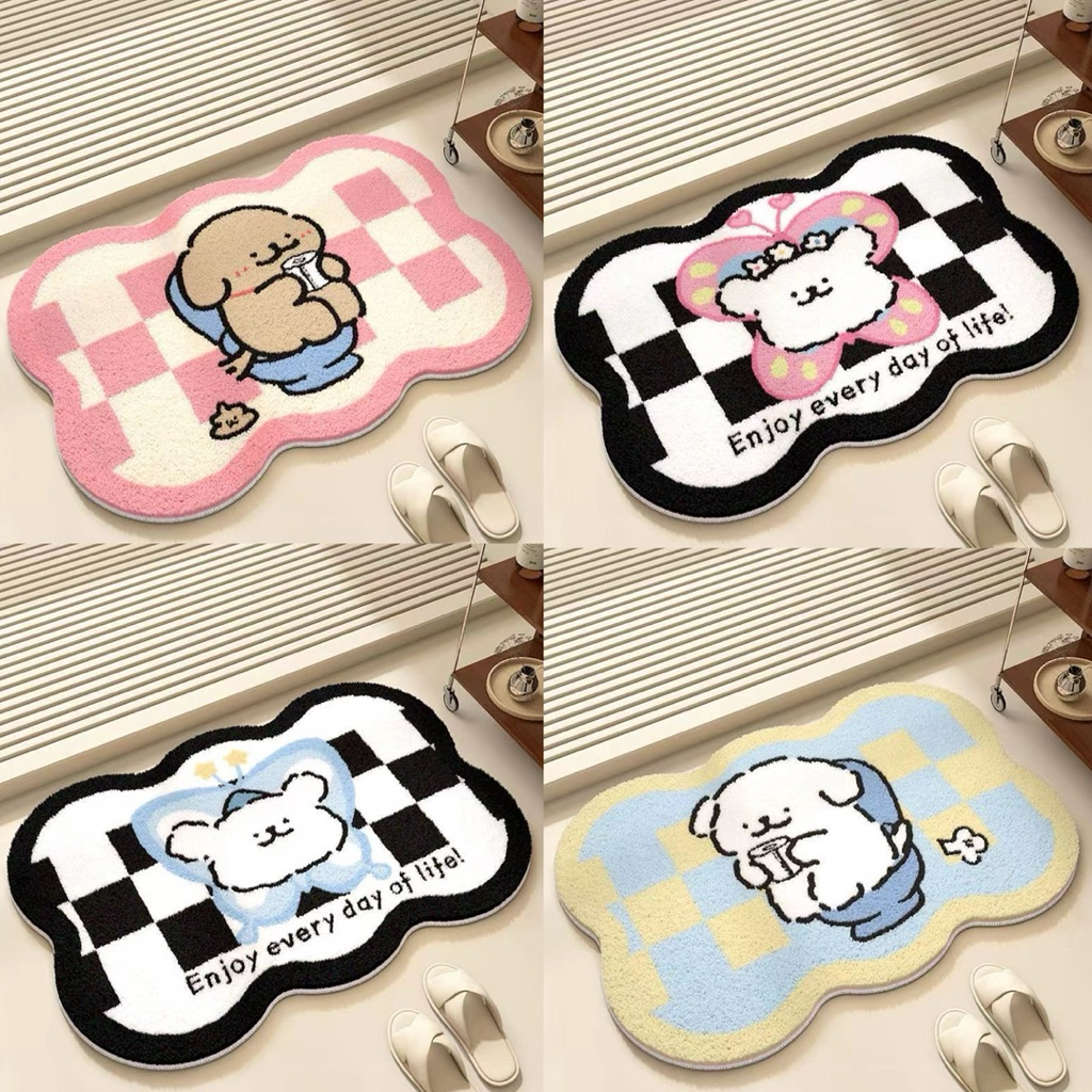 พร้อมส่ง🍑 พรม Puppy หมาน่ารัก สไตล์เกาหลี พรมน่ารัก พรมปูพื้น พรมเช็ดเท้า พรมกันลื่น rug พรมแต่งห้อง Maltese 44147