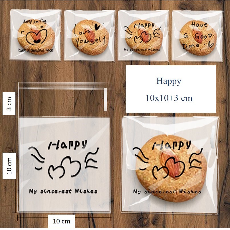 PG1101-10 ถุงใส่ขนม คุกกี้ บราวนี่ ลายพรีเมียม/มินิมอล ฟิล์มเคลือบ PE Food Grade แพ็คละ 98-100 ใบ ขนาด 10x10+3 cm