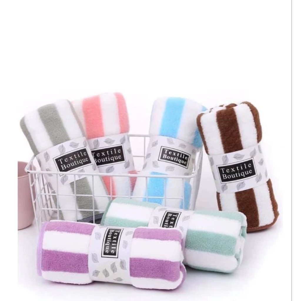 (1-6ชิ้น)ผ้าขนหนูนาโน ลายริ้ว35*75 cm เช็ดหน้า/เช็ดผมสีสวยราคาถูก ราคาส่ง ส่งฟรี