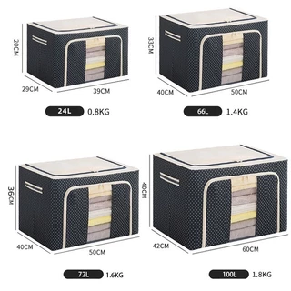 66L/80L/130L กล่องเก็บผ้าฟอร์ดโครงเหล็ก กล่องเก็บเสื้อผ้า มีประสิทธิภาพกันความชื้นและฝุ่น กล่องเก็บของแบบพับได้