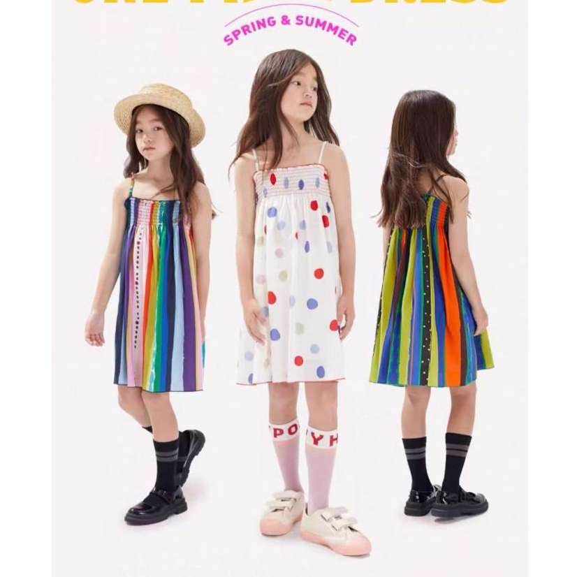 Mom Kids🌸พร้อมส่ง🌸เดรสสายรุ้งแขนกุดสำหรับสาว ๆ เดรสเด็กเกาหลี ชุดเดรสชายหาด ลายน่ารัก ใส่สบาย 1-7 ปี