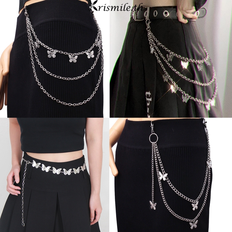 COD-ในไทย💖โซ่เอวโลหะสองชั้นแฟชั่น จี้ผีเสื้อ สาวฮอต สไตล์ฮิปฮอป พังก์  ใส่ได้ทั้งกางเกง กระโปรงค่ะ-Kri