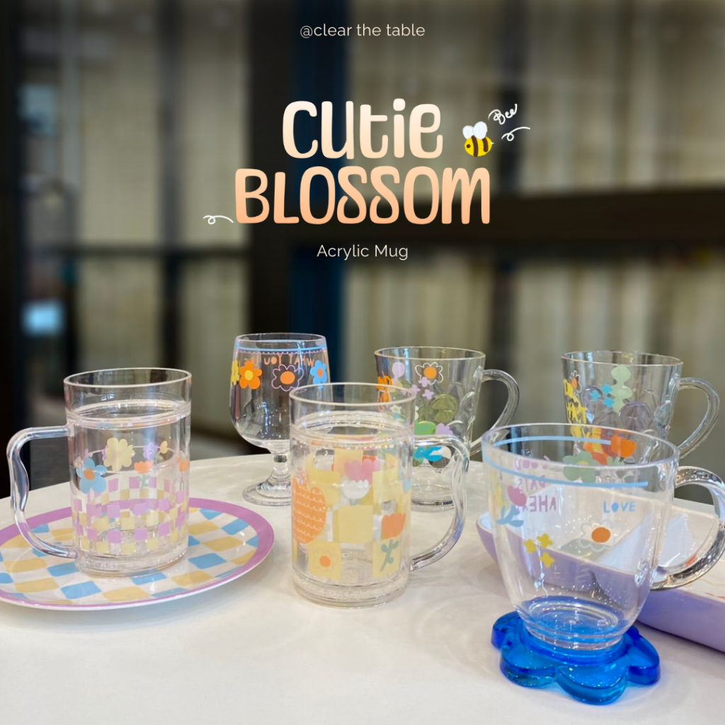 Clear The Table พร้อมส่ง คอลเลคชันจาน - แก้วน้ำ Cutie Blossom Melamine & Arylic Korea