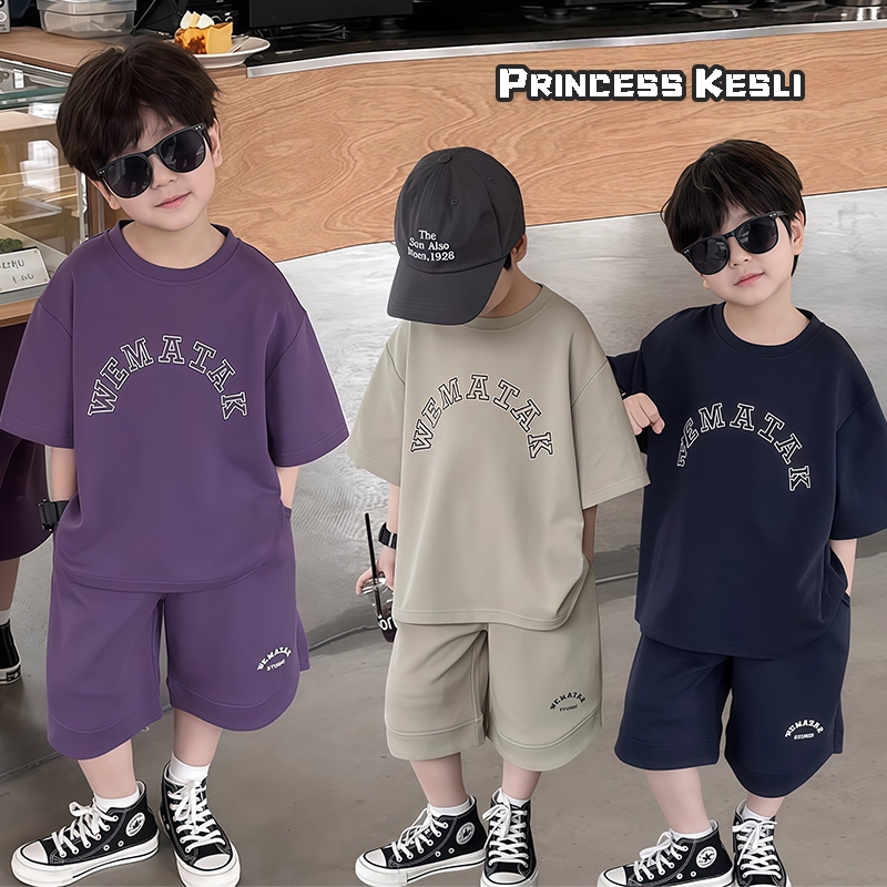 PRINCESS KESLI ชุดเซ็ทเด็กชาย  สไตล์เกาหลี แฟชั่น เสื้อแขนสั้นกางเกงขาสั้น ลำลอง