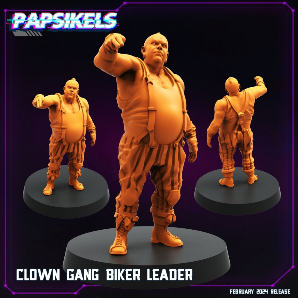 Clown Gang Biker Leader - Capsule Gang - Humanoid Human / 32mm scale 3D printed miniature PSK