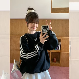 Hotgirl พร้อมส่ง เสื้อสเวตเตอร์ผู้หญิง เสื้อกันหนาวแขนยาว คอกลมแบบ พิมพ์โบว์ สไตล์สปอร์ต