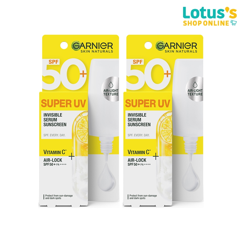 การ์นิเย่ ซูเปอร์ UV เซรั่ม ซันสกรีน  50+ พีเอ++++ 30 มล.X2 GARNIER SUPER UV SERUM SUNSCREEN SPF 50+ PA++++ 30ML.X2