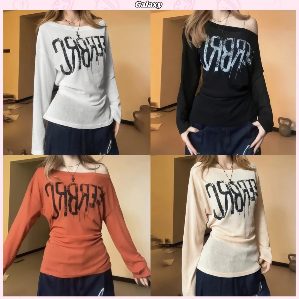 เสื้อเเขนยาว เสื้อเปิดไหล่ ทั้งหมด6สี ดูเอวผอม สไตล์ออลแมทช์ ทรงหลวมๆ #020402