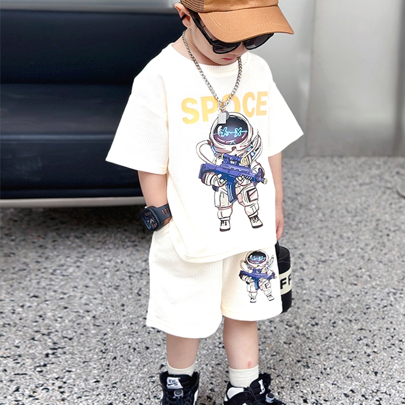 ชุดเด็กชาย 2 ชิ้น เสื้อยืดแขนสั้น+กางเกงขาสั้น ลายการ์ตูน เนื้อผ้าบางสปอร์ตเท่ๆ สำหรับหน้าร้อน - รูปที่ 4