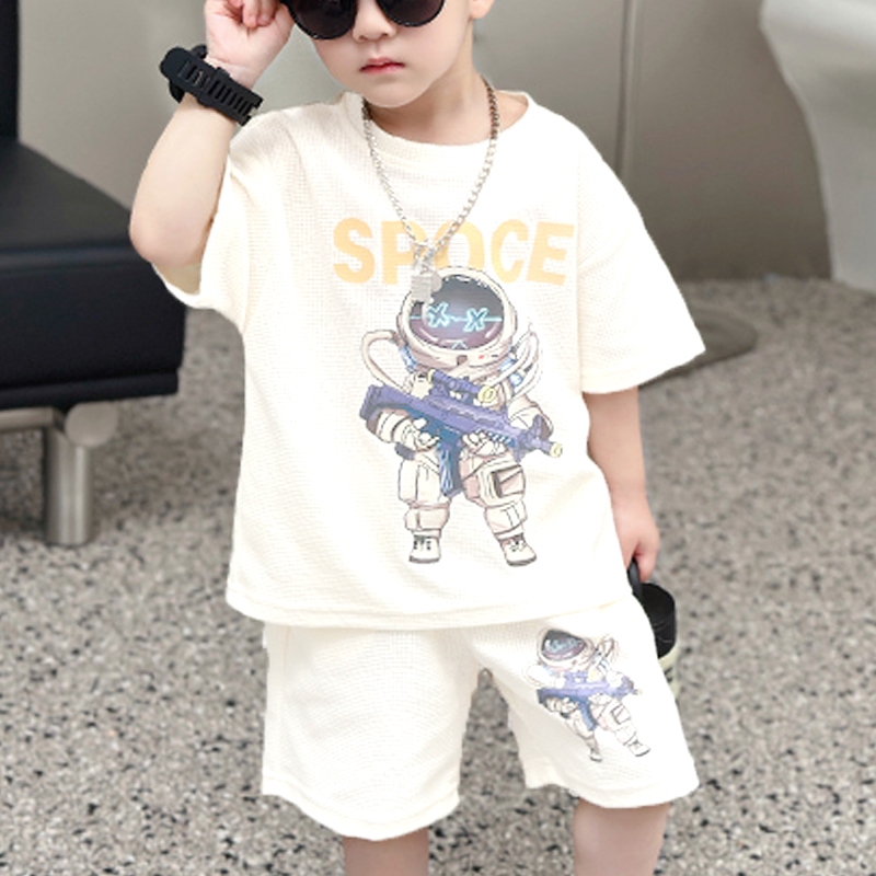 ชุดเด็กชาย 2 ชิ้น เสื้อยืดแขนสั้น+กางเกงขาสั้น ลายการ์ตูน เนื้อผ้าบางสปอร์ตเท่ๆ สำหรับหน้าร้อน - รูปที่ 3