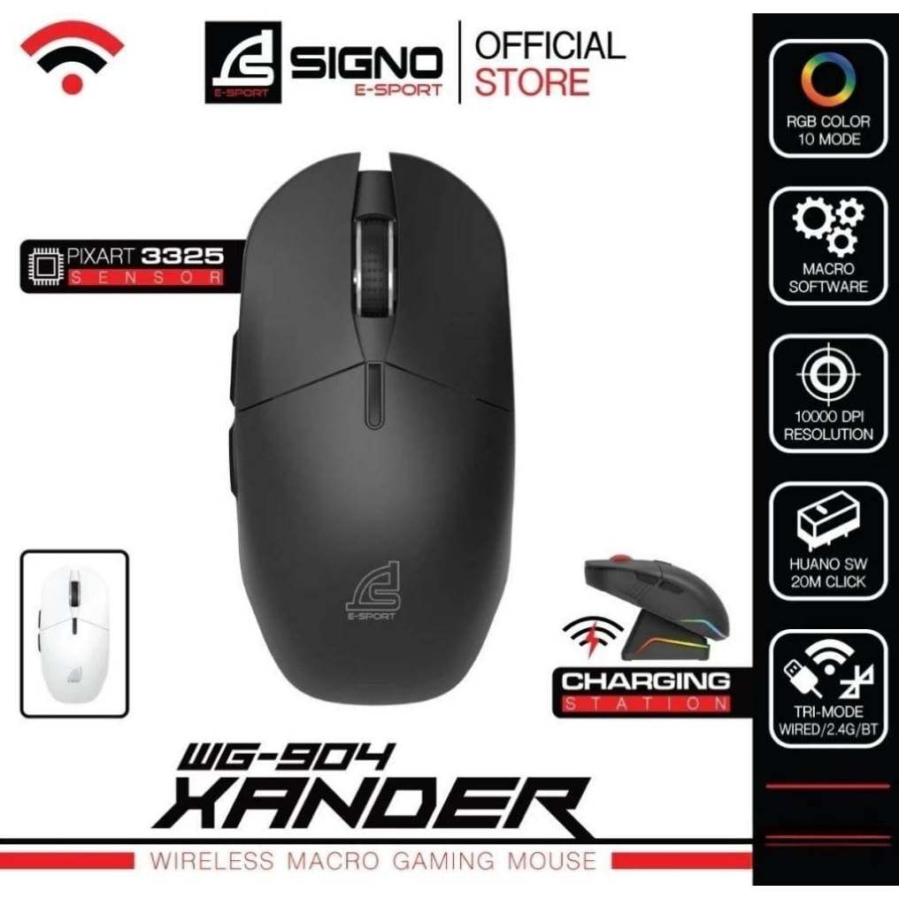 เมาส์เกมมิ่งไร้สาย Wireless /Bluetooth ออกแบบตามหลักสรีรศาสตร์ SIGNO รุ่น WG-904 XANDER