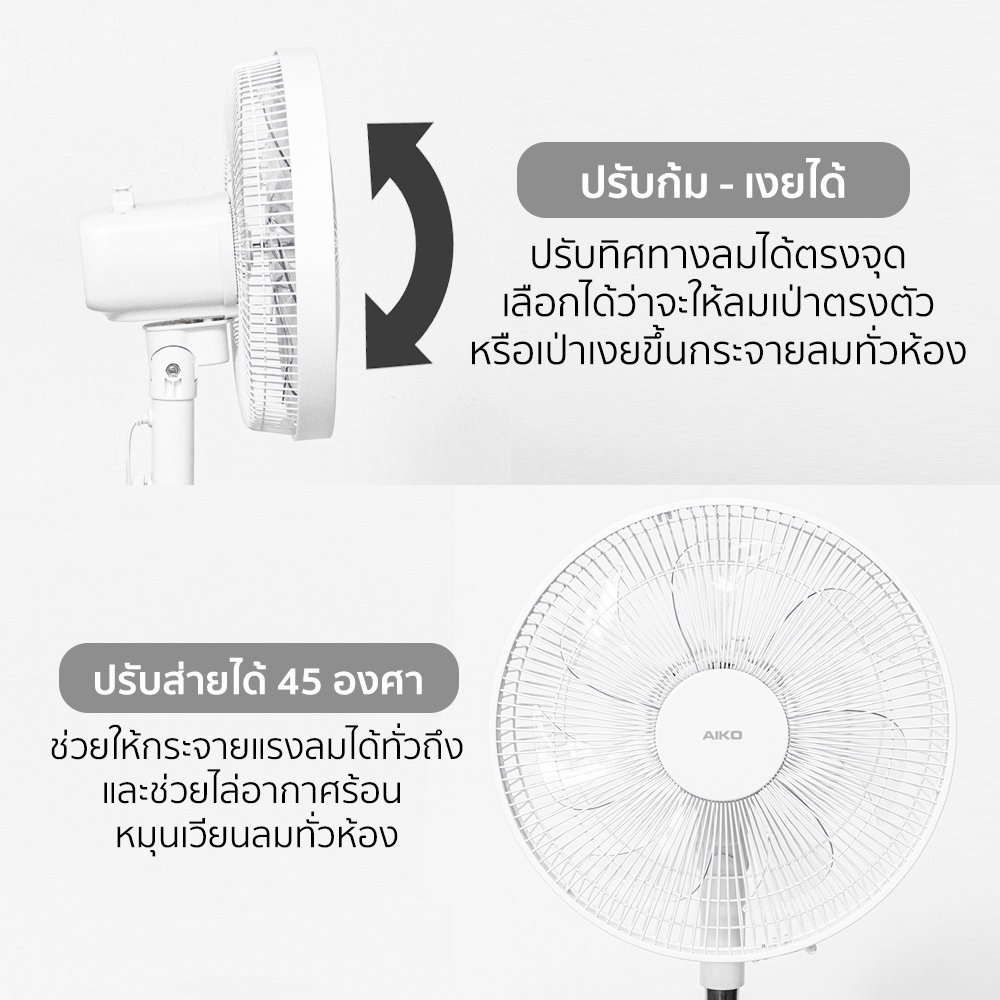 AIKO AK-4031RC สีขาว พัดลมตั้งพื้น 12 นิ้ว พัดลมใบพัดพลาสติก AS 7 แฉก สไลด์ 92-118 ซม. เทอร์มอลฟิวส์ ราคา ถูกที่สุด ดีลบีเคเค แกลเลอรีภาพที่ 5