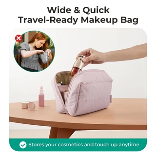 BAGSMART Makeup Bag Travel Cosmetic Bag กระเป๋าเปิดกว้าง Puffy Padded Make Up Bag Toiletries Accessories